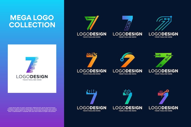 Number 7 creative logo design collection Abstract symbol for digital technology