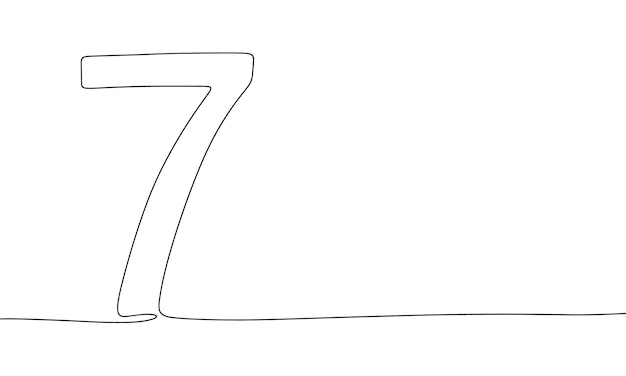 Number 7 line art silhouette One line continuous outline vector illustration