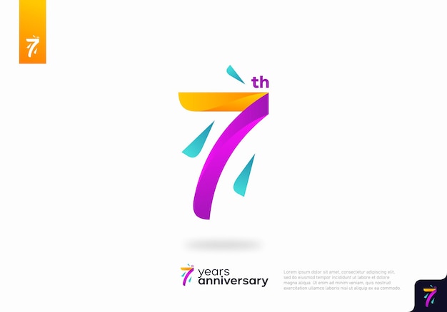 Disegno dell'icona del logo numero 7, numero del logo del settimo compleanno, anniversario 7