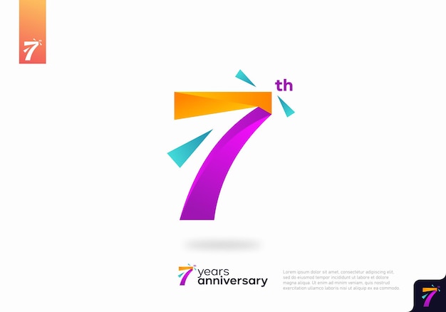 숫자 7 로고 아이콘 디자인, 7번째 생일 로고 번호, 기념일 7