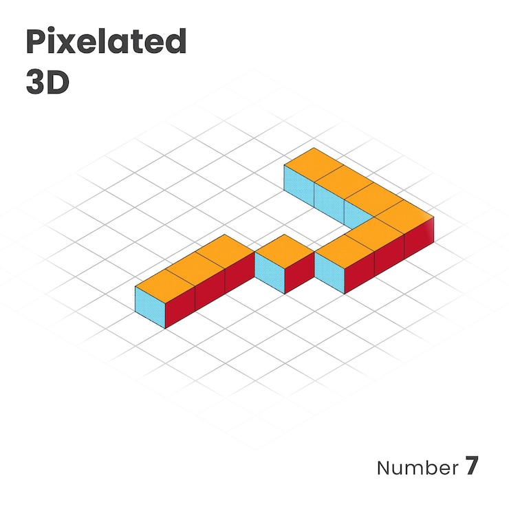 Vector number 7 pixelated 3d