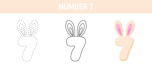 Number 7 tracing and coloring worksheet for kids