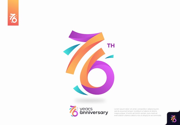 번호 76 로고 아이콘 디자인, 76번째 생일 로고 번호, 기념일 76