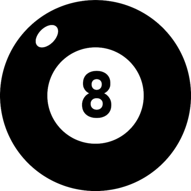 The number 8 ball is on the black background