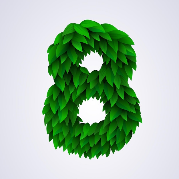 Number 8 made of green leaves