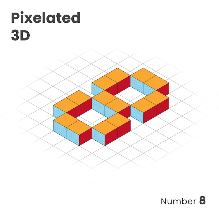 Vector number 8 pixelated 3d