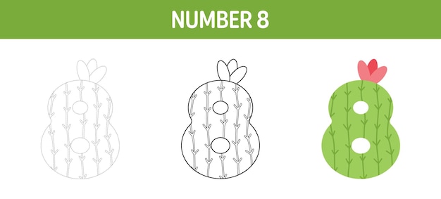 Number 8 tracing and coloring worksheet for kids