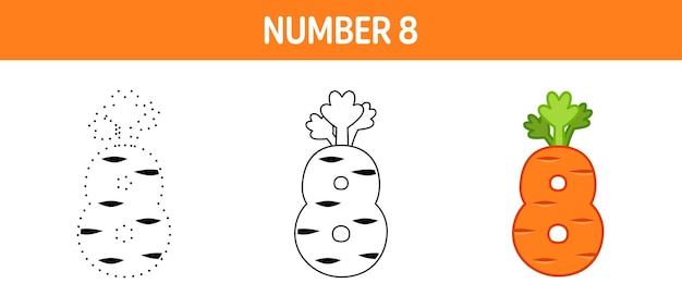 Number 8 tracing and coloring worksheet for kids