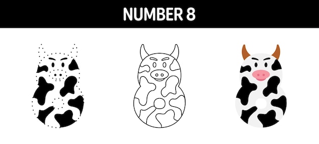 Number 8 tracing and coloring worksheet for kids