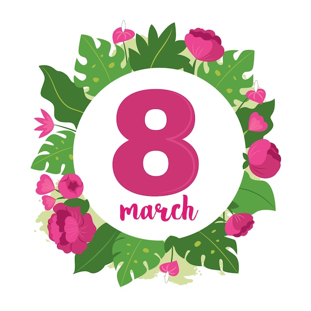 Number 8 with flowers in a vector illustration for spring holidays