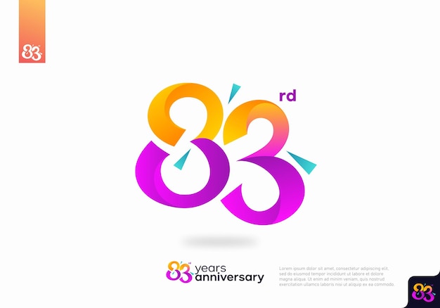 숫자 83 로고 아이콘 디자인, 83번째 생일 로고 번호, 기념일 83
