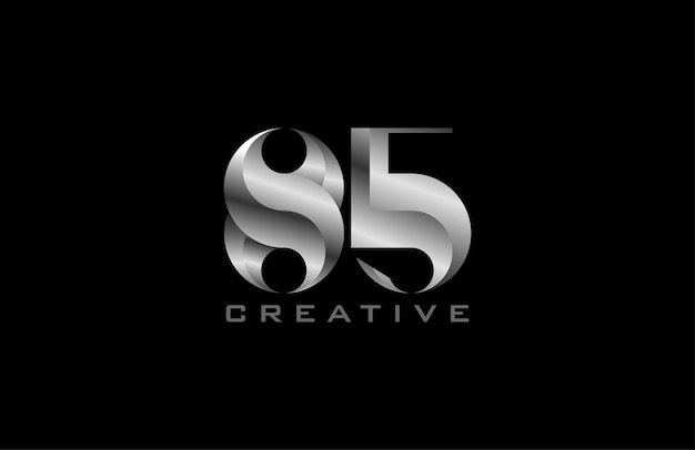 Vettore numero 85 logo moderno numero 85 in stile acciaio argento utilizzabile per loghi anniversario e aziendali