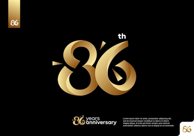 Vettore numero 86 disegno icona logo oro, numero logo 86° compleanno, 86° anniversario.