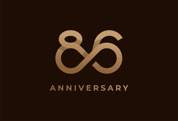 Номер 86 с комбинацией значков бесконечности, можно использовать для шаблонов логотипов дня рождения и бизнеса