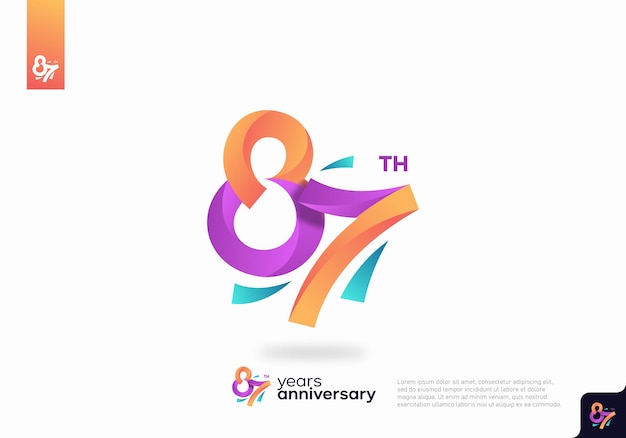 Numero 87 logo icona design, 87° compleanno logo numero, anniversario 87