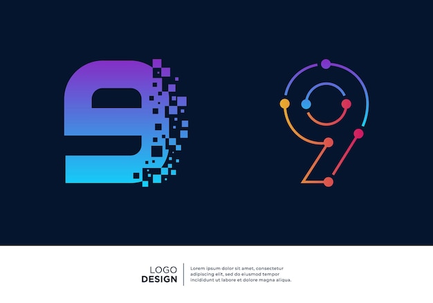 Vector number 9 digital technology logo design collection