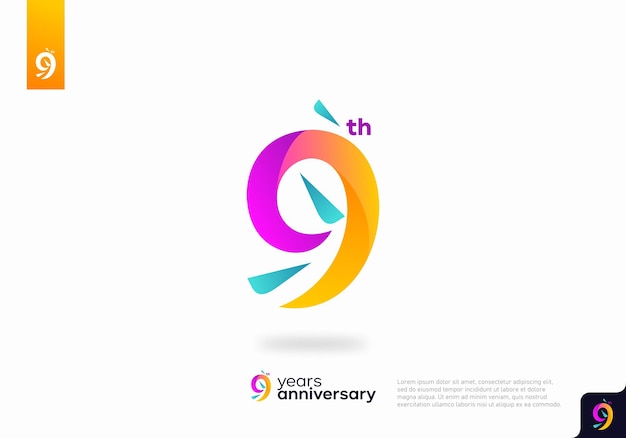 Disegno dell'icona del logo numero 9, numero del logo del 9° compleanno, anniversario 9