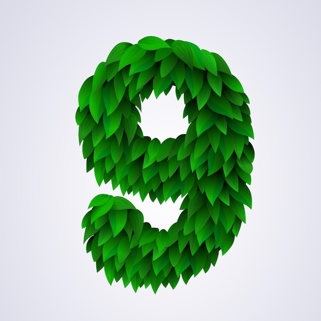 Number 9 made of green leaves