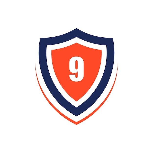 number 9 shape protection logo design