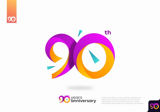 90 番ロゴ アイコン デザイン、90 歳の誕生日のロゴ番号、記念日 90