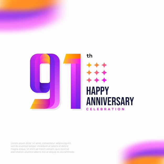 벡터 번호 91 로고 아이콘 디자인, 91세 생일 로고 번호, 기념일 91