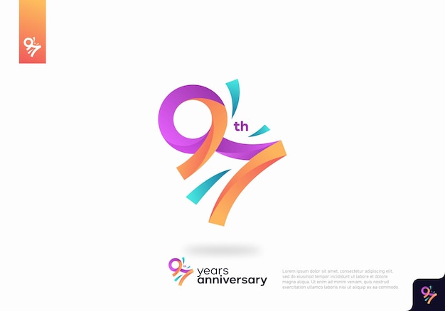 Design dell'icona del logo numero 97, numero del logo del 97° compleanno, anniversario 97