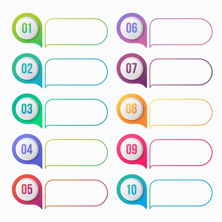 Vector number bullet point colorful gradient with text box