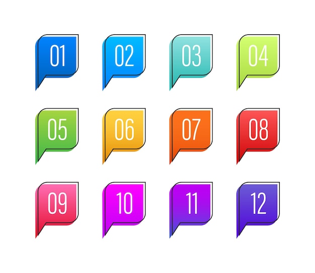 Number Bullet Point Colorful Markers 1 to 12 Vector stock illustration