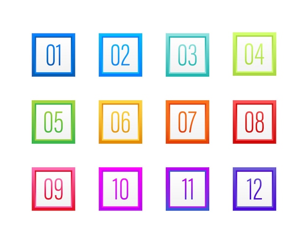 Number Bullet Point Colorful Markers 1 to 12 Vector stock illustration