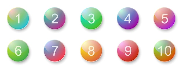 Number bullet points 1 to 10. Creative 3d buttons set. Vector illustration.