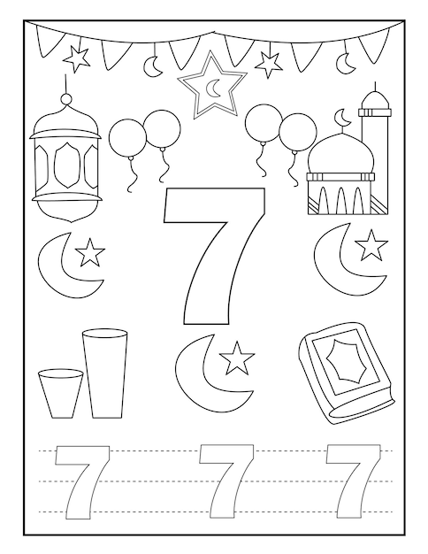 Number coloring book Ramadan with cute designs