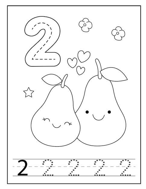 Number coloring page with cute Fruits