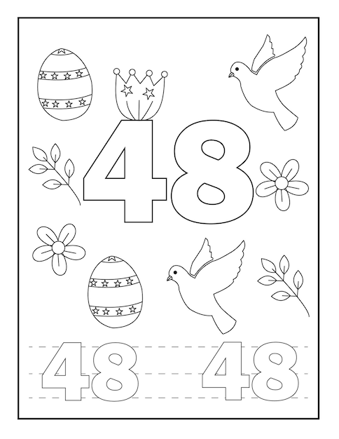 ベクトル 子供のための数の着色ページイースターは花の鳥などをデザインします