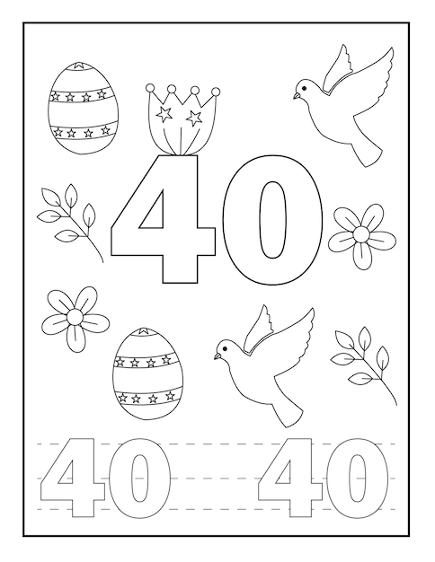 Number coloring pages for kidseaster designs flower birds and so on