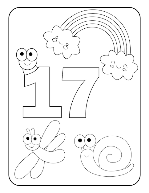 Vector number coloring pages with cute insects for kids