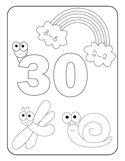 Number coloring pages with cute insects for kids