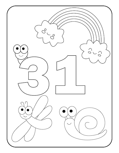 Vector number coloring pages with cute insects for kids