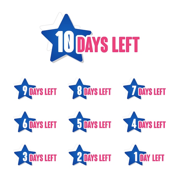 Vector number of days left 10 to 1 promotional template blue star badge eps 10 free vector