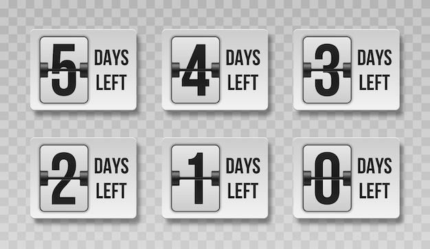 Vector number of days left. countdown left days.