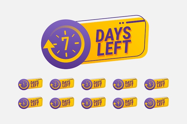 Number days left countdown vector illustration. Collections of countdown days sign to event.