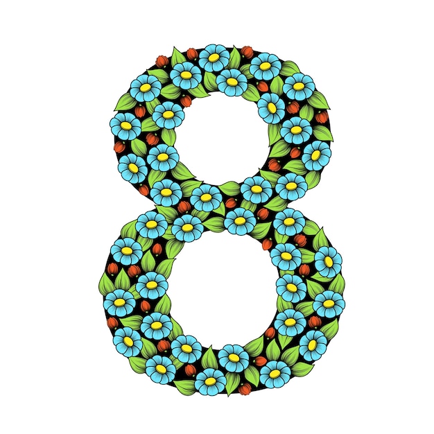 Vector number eight with flowers