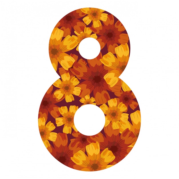 Vector number eight with flowers