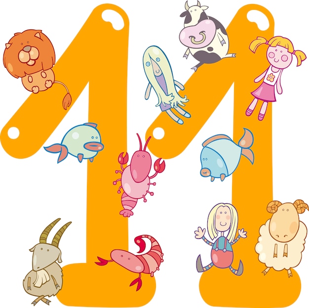 Number eleven and 11 toys