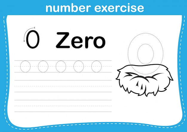 Number exercise with cartoon coloring book illustration