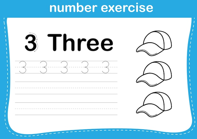 Number exercise with cartoon coloring book illustration