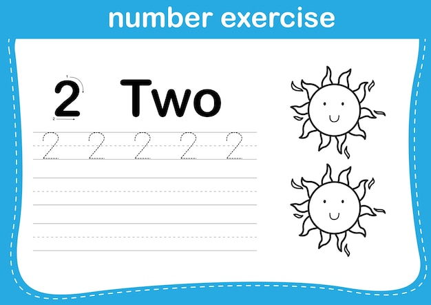 Number exercise with cartoon coloring book illustration