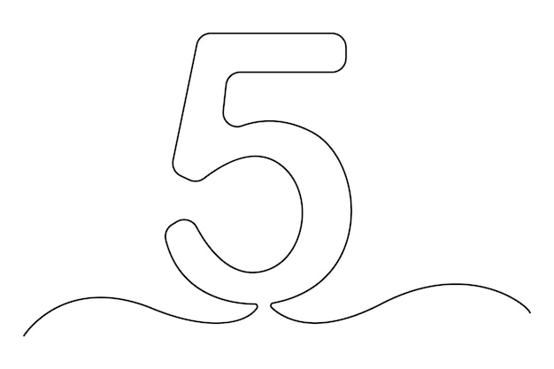 숫자 5의 연속적인 1선 그림, 편집 가능한 1선 그림 5의 아이콘, 터