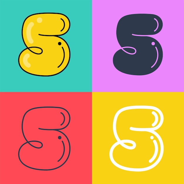 Vettore logo numero cinque carattere divertente in grassetto stile infantile linea sovrapposta con sfondo multicolore