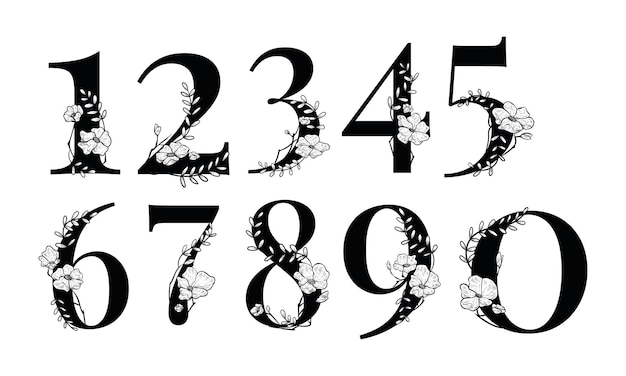 number floral font handdrawn collection