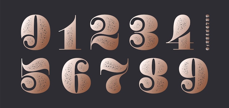 Vector number font classical french didot style texture